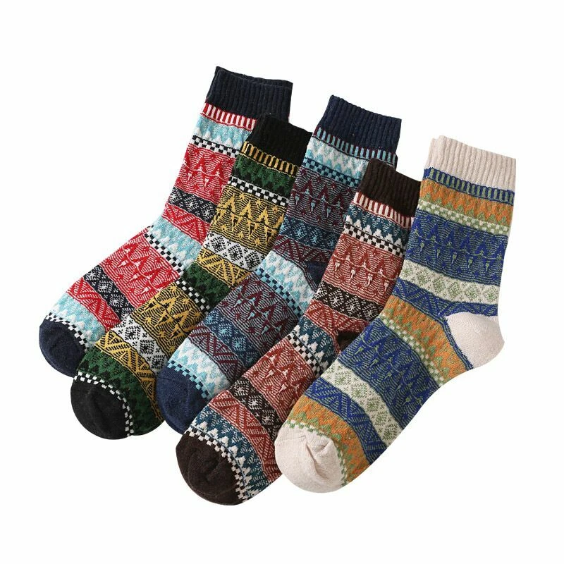 6x Mens Norwegian Wool Blend Crew Socks Pack (EU 40-46) - Assorted Colours Warm Winter Socks