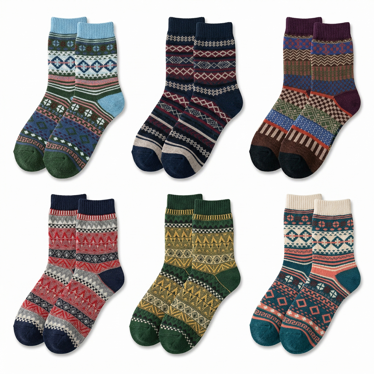 12x Mens Norwegian Wool Blend Crew Socks Bulk Pack (EU 40-46) - Assorted Colours Warm Winter Socks