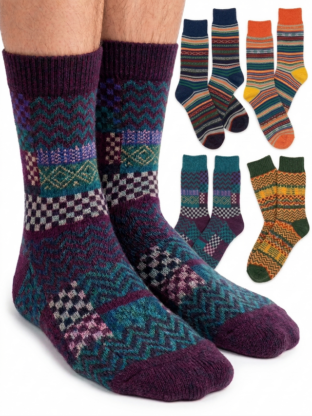 12x Mens Norwegian Wool Blend Crew Socks Bulk Pack (EU 40-46) - Assorted Colours Warm Winter Socks