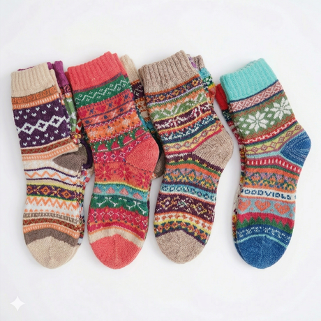 6x Womens Norwegian Wool Blend Crew Socks Pack (EU 36-41) - Assorted Colours Warm Winter Socks