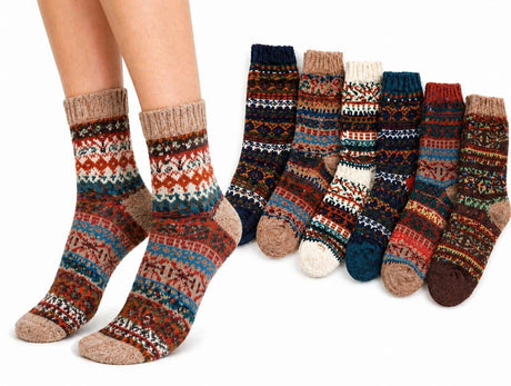6 Pairs American Alpaca Wool Blend Socks - Assorted Colours (Size 6-11)