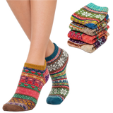 6 Pairs Womens Norwegian Wool Blend Ankle Socks - Assorted Colours (EU 36-41)