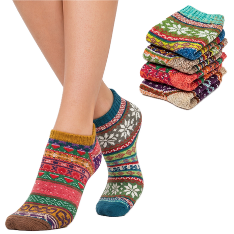 6 Pairs Womens Norwegian Wool Blend Ankle Socks - Assorted Colours (EU 36-41)
