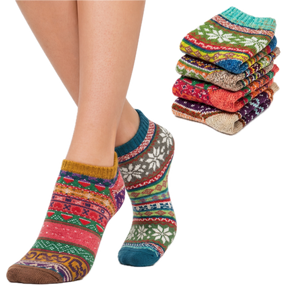 6 Pairs Womens Norwegian Wool Blend Ankle Socks - Assorted Colours (EU 36-41)