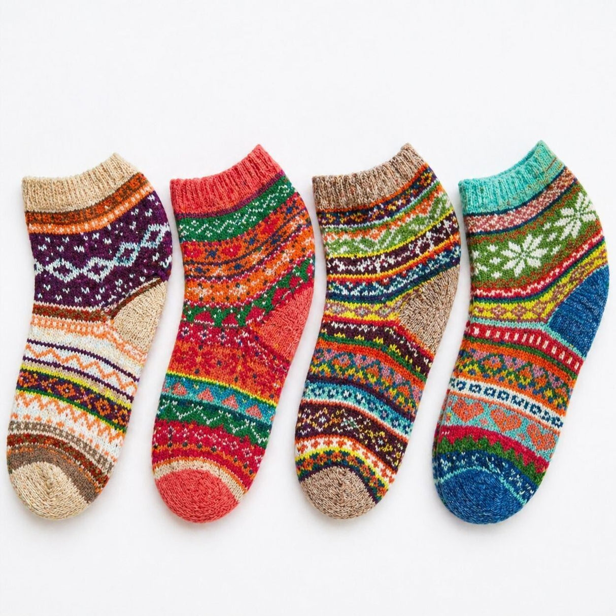 12 Pairs Womens Norwegian Wool Blend Ankle Socks - Assorted Colours (EU 36-41)