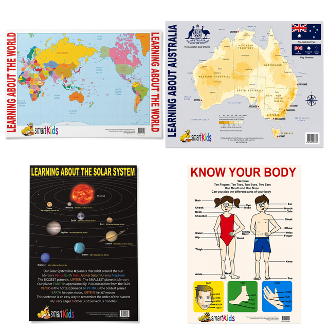 4-Pack "Little Explorer" Educational Posters - A2 Size (Printed in Australia)