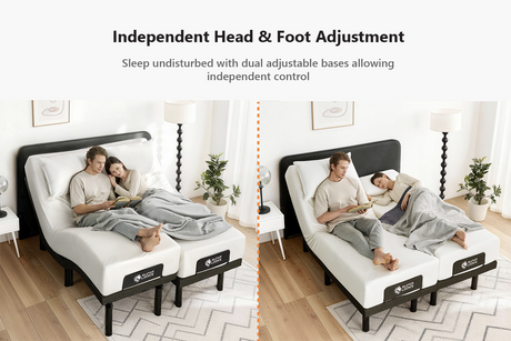 2x Electric Adjustable Bed Bases & 2x Premium Memory Foam Mattresses - Half Queen Set (4pcs)