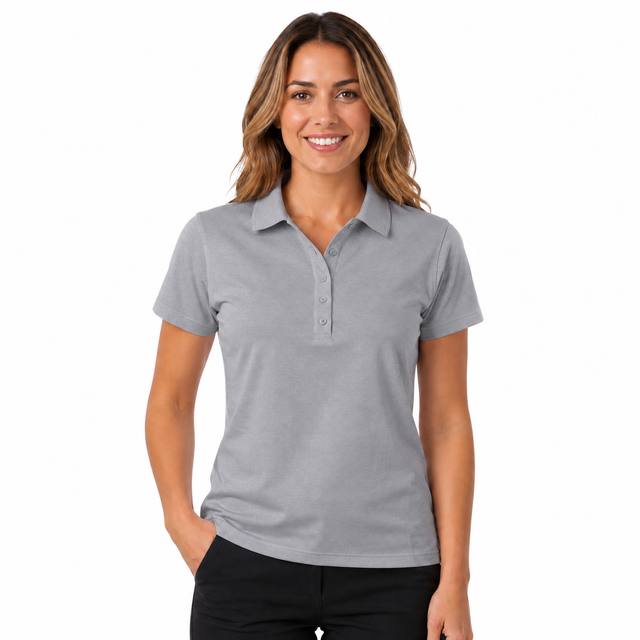 Sporte Leisure Womens 100% Egyptian Cotton Solid Polo Shirt - Platinum (Short Sleeve Top)