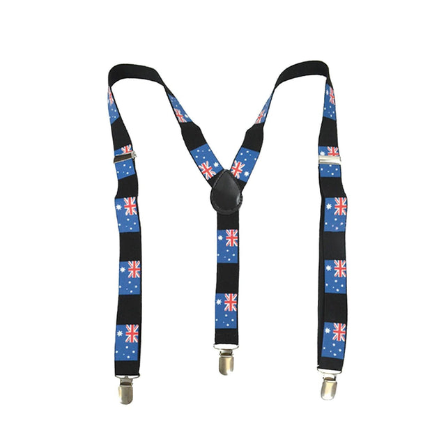 Mens Suspenders Braces Adjustable Strong Clip On Elastic Formal Wedding Slim - Australia Flag