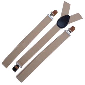 Mens Suspenders Braces Adjustable Strong Clip On Elastic Formal Wedding Slim - Beige