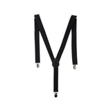 Mens Suspenders Braces Adjustable Strong Clip On Elastic Formal Wedding Slim - Black