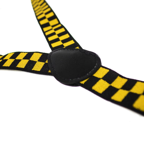 Mens Suspenders Braces Adjustable Strong Clip On Elastic Formal Wedding Slim - Black/Yellow Check
