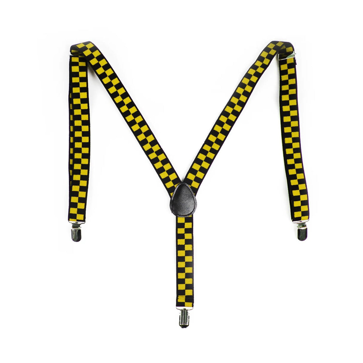 Mens Suspenders Braces Adjustable Strong Clip On Elastic Formal Wedding Slim - Black/Yellow Check