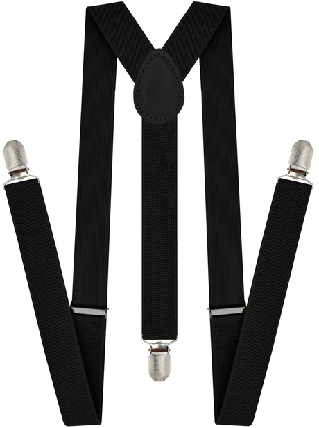Mens Suspenders Braces Adjustable Strong Clip On Elastic Formal Wedding Slim - Black
