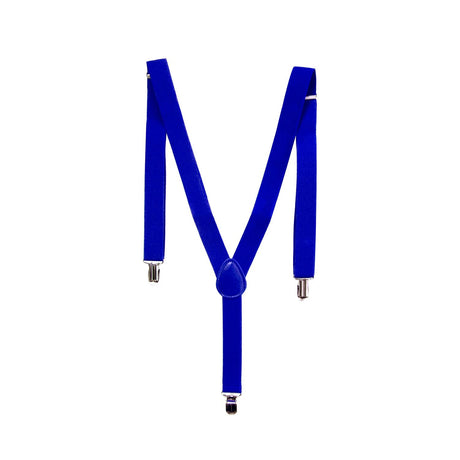 Mens Suspenders Braces Adjustable Strong Clip On Elastic Formal Wedding Slim - Blue