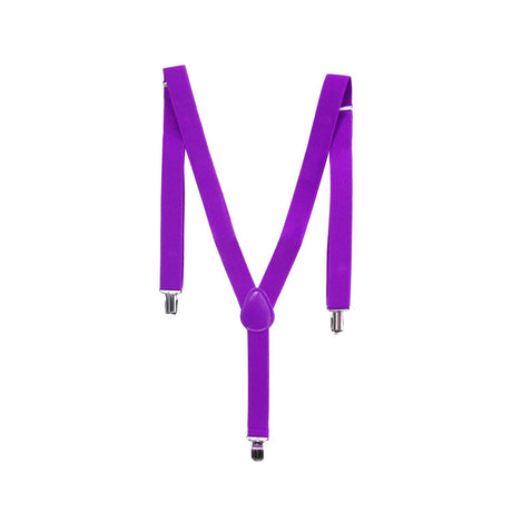 Mens Purple Slim Suspenders - Strong Adjustable Clip On Braces for Weddings/Formals
