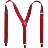 Mens Red Glitter Slim Suspenders - Strong Adjustable Clip On Braces for Weddings/Formals