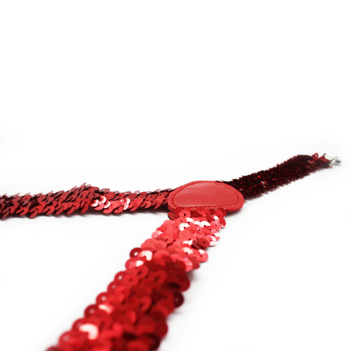 Mens Red Sequin Slim Suspenders - Strong Adjustable Clip On Braces for Weddings/Formals