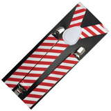 Mens Red/White Stripe Slim Suspenders - Strong Adjustable Clip On Braces for Weddings/Formals