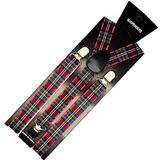 Mens Tartan Slim Suspenders - Strong Adjustable Clip On Braces for Weddings/Formals