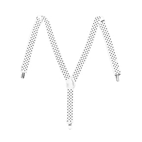 Mens White/Black Polka Dot Slim Suspenders - Strong Adjustable Clip On Braces for Weddings/Formals