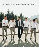 Mens White Slim Suspenders - Strong Adjustable Clip On Braces for Weddings/Formals