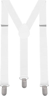 Mens White Slim Suspenders - Strong Adjustable Clip On Braces for Weddings/Formals