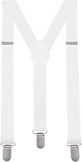 Mens White Slim Suspenders - Strong Adjustable Clip On Braces for Weddings/Formals