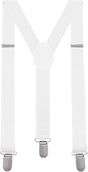 Mens White Slim Suspenders - Strong Adjustable Clip On Braces for Weddings/Formals