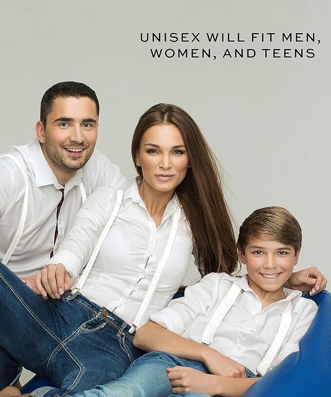 Mens Suspenders Braces Adjustable Strong Clip On Elastic Formal Wedding Slim - White