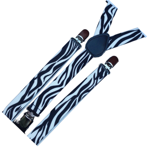 Mens Suspenders Braces Adjustable Strong Clip On Elastic Formal Wedding Slim - Zebra
