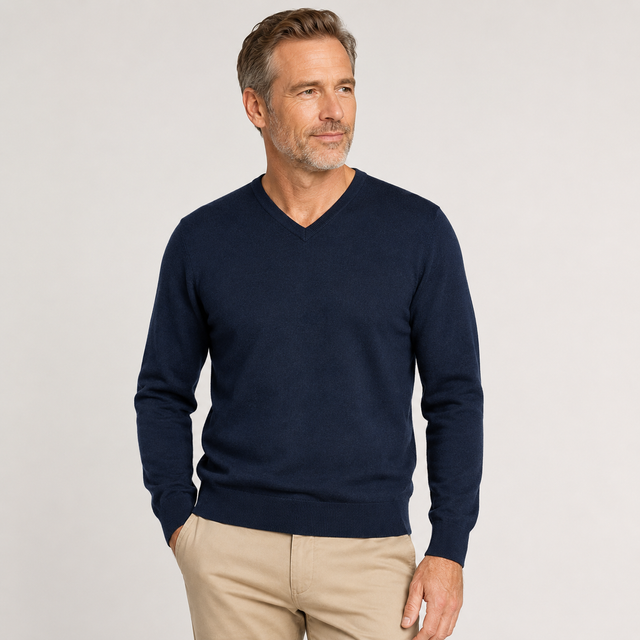 Sporte Leisure Mens Wool Blend V-Neck Jumper - Navy Blue (Knit Pullover)