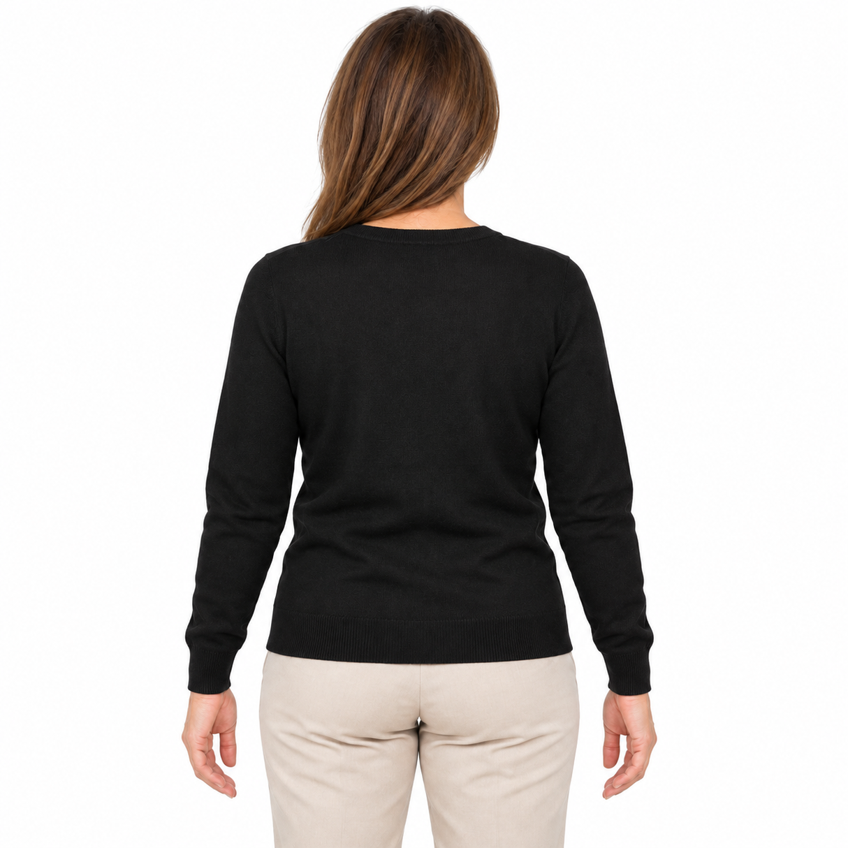 Sporte Leisure Womens Wool Knit Long Sleeve V-Neck Pullover Jumper - Black