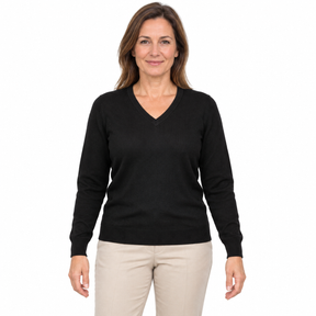 Sporte Leisure Womens Wool Knit Long Sleeve V-Neck Pullover Jumper - Black
