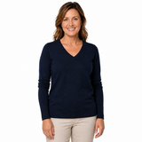 Sporte Leisure Womens Knit Wool Long Sleeve V-Neck Pullover Jumper - Navy