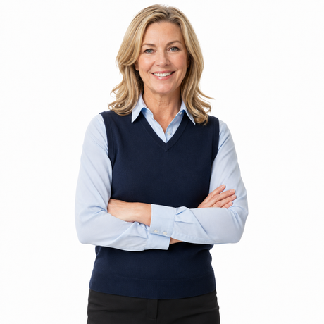Sporte Leisure Womens V-Neck Wool Blend Knit Vest - Navy Blue