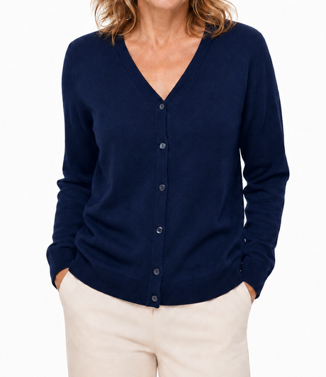 Sporte Leisure Womens Wool Knit Cardigan - Navy Blue (Pullover Jumper)