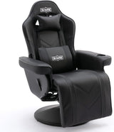 S*MAX Gaming Recliner Chair - Black PU Leather (360° Swivel, Adjustable Recline & Flip-Up Footrest)