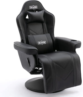 S*MAX Gaming Recliner Chair - Black PU Leather (360° Swivel, Adjustable Recline & Flip-Up Footrest)
