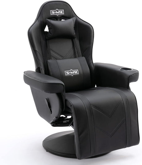 S*MAX Gaming Recliner Chair - Black PU Leather (360° Swivel, Adjustable Recline & Flip-Up Footrest)