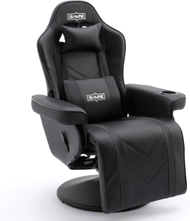 S*MAX Gaming Recliner Chair - Black PU Leather (360° Swivel, Adjustable Recline & Flip-Up Footrest)