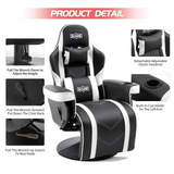 S*MAX Gaming Recliner Chair - Black/White PU Leather (Height-Adjustable Swivel & Flip-Up Footrest)