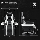 S*MAX Gaming Recliner Chair - Black/White PU Leather (Height-Adjustable Swivel & Flip-Up Footrest)