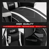 S*MAX Gaming Recliner Chair - Black/White PU Leather (Height-Adjustable Swivel & Flip-Up Footrest)