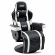 S*MAX Gaming Recliner Chair - Black/White PU Leather (Height-Adjustable Swivel & Flip-Up Footrest)