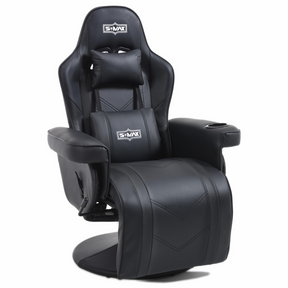 S*MAX Gaming Recliner Chair - Black PU Leather (Height-Adjustable Swivel & Flip-Up Footrest)