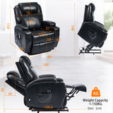 S*MAX Electric Power Lift Riser Recliner Chair - Black PU Leather (OKIN Motor, USB Charging & Remote)