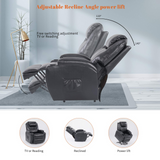 S*MAX Electric Power Lift Riser Recliner Chair - Black PU Leather (OKIN Motor, USB Charging & Remote)