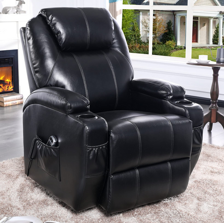 S*MAX Electric Power Lift Riser Recliner Chair - Black PU Leather (OKIN Motor, USB Charging & Remote)