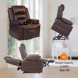 S*MAX Electric Dual Motor Power Lift Riser Recliner Chair - Brown PU Leather (Lay Flat, USB Charging & Remote)